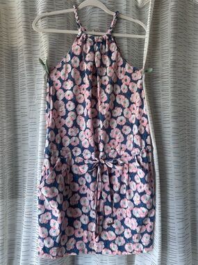 Rachel Floral Braided-Strap Dress in Navy, Pink & Mint
